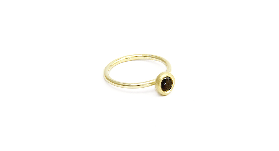 Black Diamond in Gold Nugget Ring