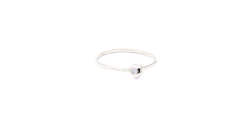 White Gold Rock Diamond Minimalist Ring